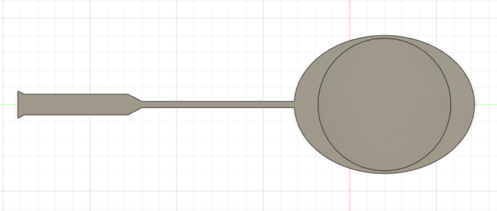 Horizontal top view of the model which has the contour of a badminton racket and the hollow as a pan