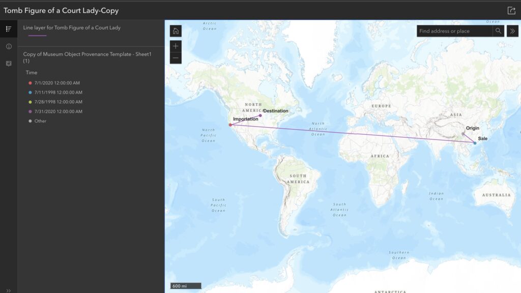 Picture of Web App showing the destinations of the Tomb Figure of a Court Lady.