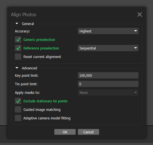 The phot alignment configuration window